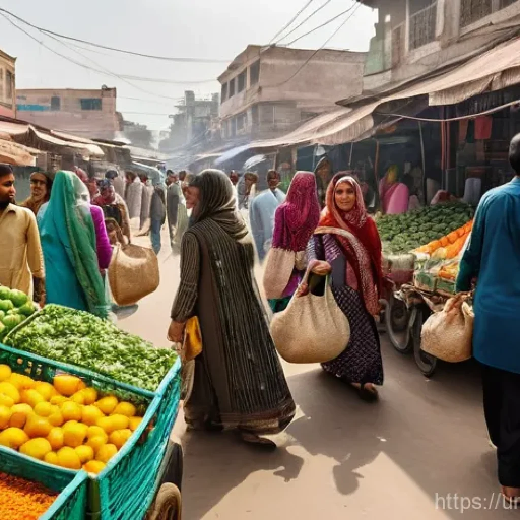 재사용 가능한 제품 선택의 중요성 - **Vibrant Bazaar & Reusable Bags**: A bustling, sun-drenched outdoor market scene in a vibrant South...