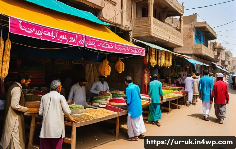 일회용품 대체 솔루션에 관한 통계 - A vibrant market scene in a bustling Pakistani city like Karachi, showcasing eco-friendly products p...