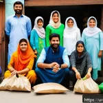 Home 16 재생 가능한 자원으로 만든 대체 제품 - A vibrant community workshop scene in a typical Pakistani neighborhood, showcasing diverse men, wome...