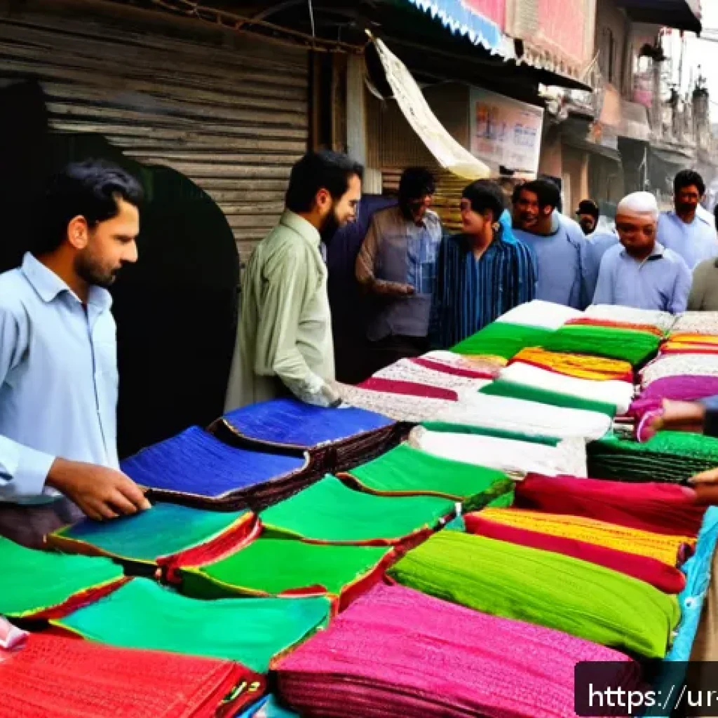 일회용품 대체 제품에 대한 소비자 인식 - A bustling local market scene in a Pakistani city, featuring vibrant stalls selling eco-friendly pro...