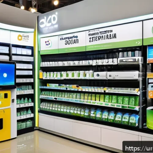 Home 17 대체 제품 구매 시 고려해야 할 사항 - A detailed scene of a consumer electronics store in Pakistan, showcasing a variety of smart home dev...