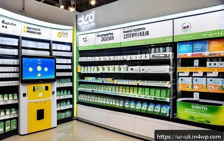 대체 제품 구매 시 고려해야 할 사항 - A detailed scene of a consumer electronics store in Pakistan, showcasing a variety of smart home dev...